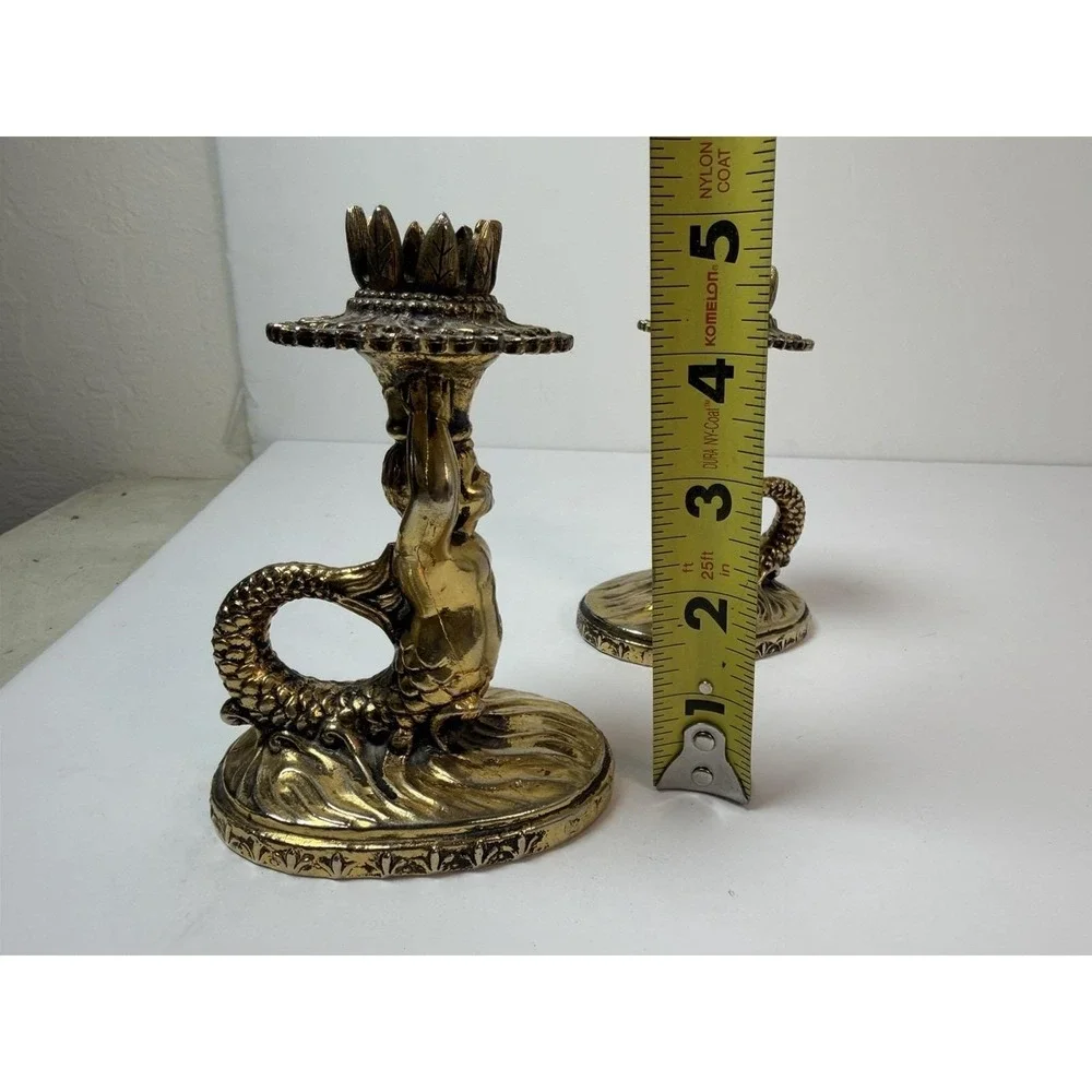 Candle Stick Holders Cherub Mermaid? Vintage‎ Gold Brass Tone Hollywood Regency